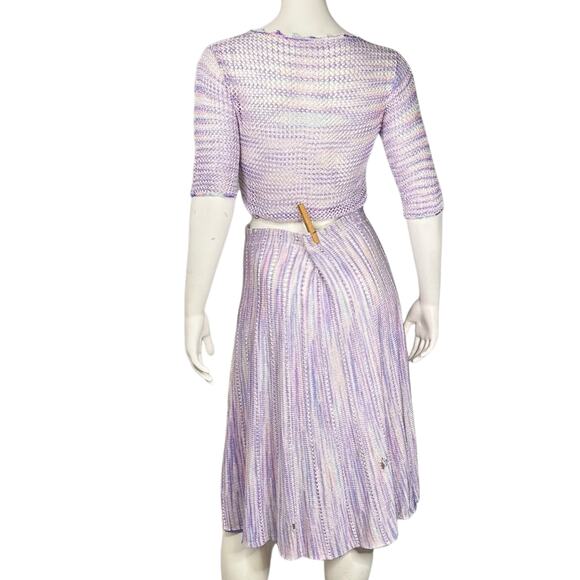 Pastel Crochet Two Piece Midi Skirt Set Y2K Lavender Handmade Matching Knitwear - Picture 8 of 16